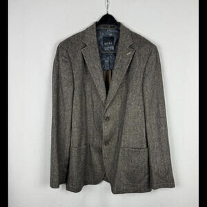Digel Tweed Herringbone Wool Sport Coat Jacket Brown Size 42 L US